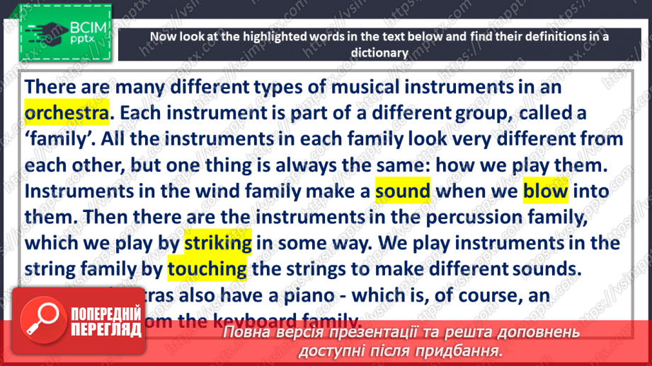 №104 - Culture page. Musical instruments families8 №104 - Culture page. Musical instruments families8