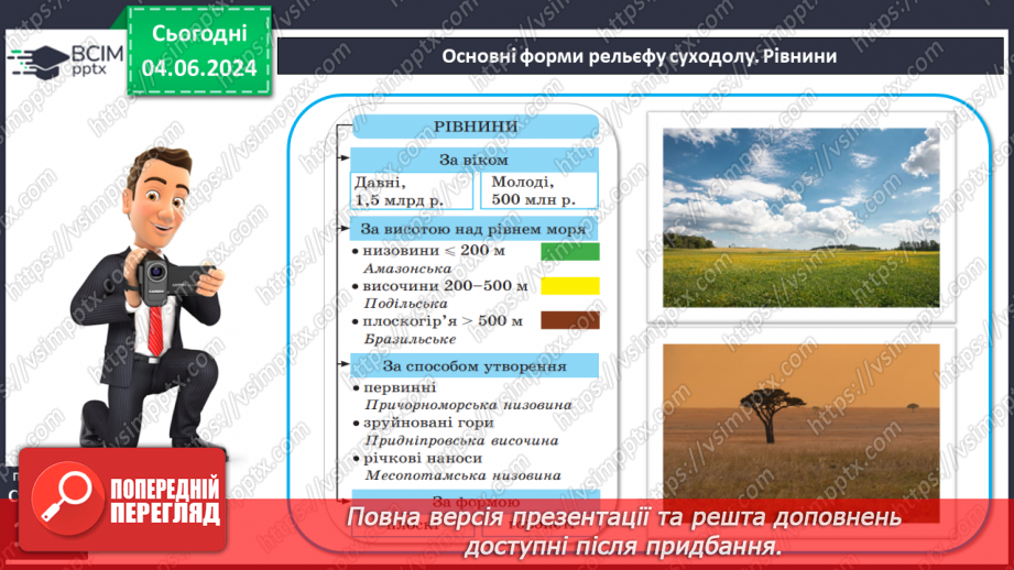№23 - Форми рельєфу поверхні Землі. Рельєф суходолу.  Рівнини. Фізична карта світу, півкуль, України. Практична робота: Позначення на контурній карті рівнин.10 №23 - Форми рельєфу поверхні Землі. Рельєф суходолу.  Рівнини. Фізична карта світу, півкуль, України. Практична робота: Позначення на контурній карті рівнин.10