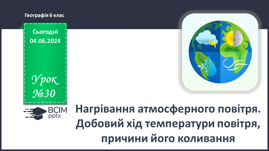 №30 - Нагрівання атмосферного повітря. Добовий хід  температури повітря, причини його коливання.0 №30 - Нагрівання атмосферного повітря. Добовий хід  температури повітря, причини його коливання.0