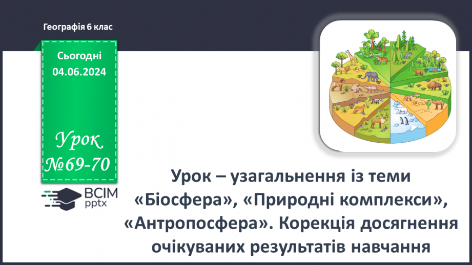 №69-70 - Підсумковий урок із тем  «Біосфера», «Природні комплекси», «Антропосфера». Діагностувальна робота.0